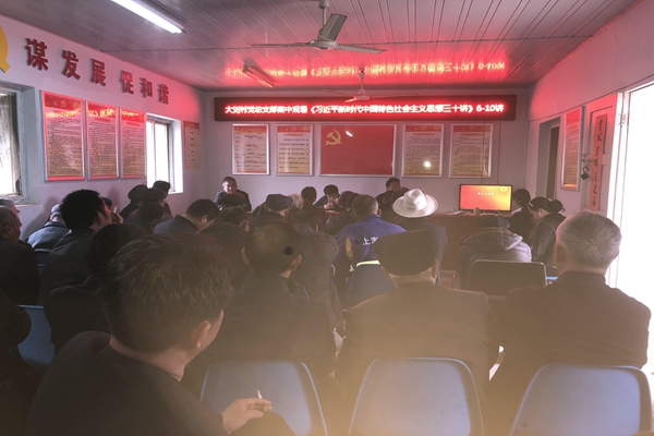 凤阳县官塘镇大刘村组织党员观看精品栏目《习近平新时代中国特色社会主义思想三十讲》.JPG